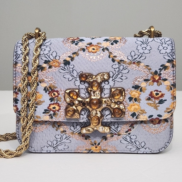 Tory Burch Handbags - NEW TORY BURCH ELEANOR SHOULDER CROSSBODY BAG SEA FROST FLORAL JEWELED PURSE